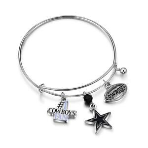 NFL Cowboys Bracelet 3 Charm Womens Silver jewelry Dallas Bangle Bead Football